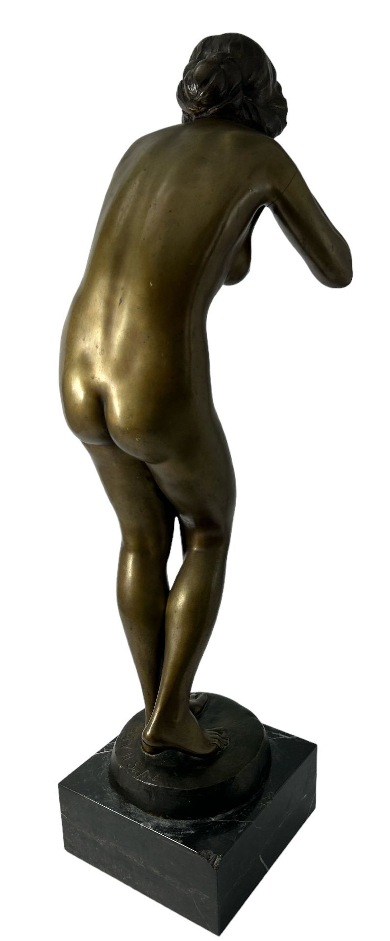 Victor Heinrich SEIFERT (1870-1953)  "Die Trinkende", grosse Bronze auf Marmorsockel, H- ca. 70 cm, - Bild 3 aus 6