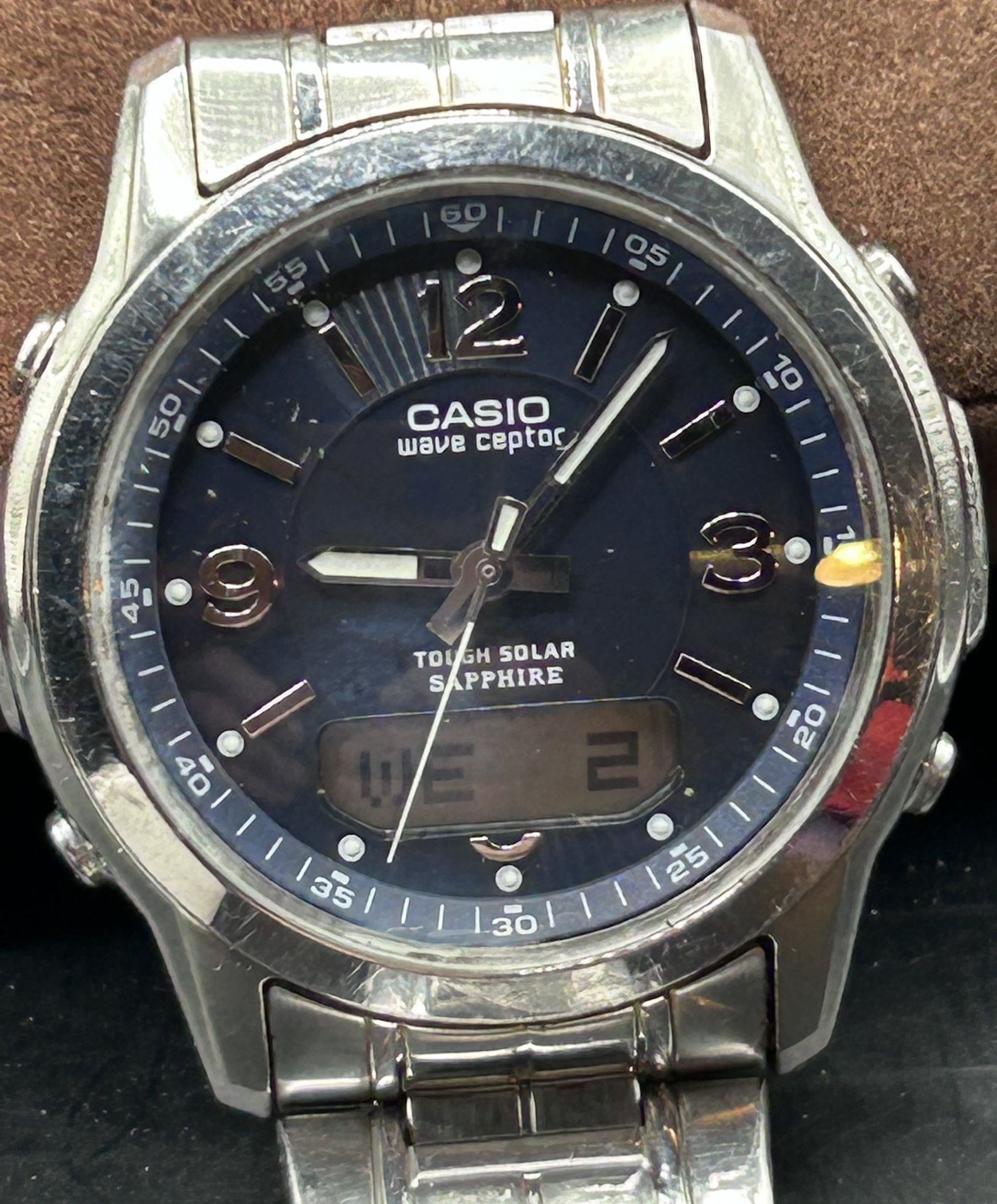 Casio Wave Ceptor Herrenarmbanduhr Solar und Funkuhr massives Edelstahlgehäuse, orig. Band fehlt e - Image 2 of 4