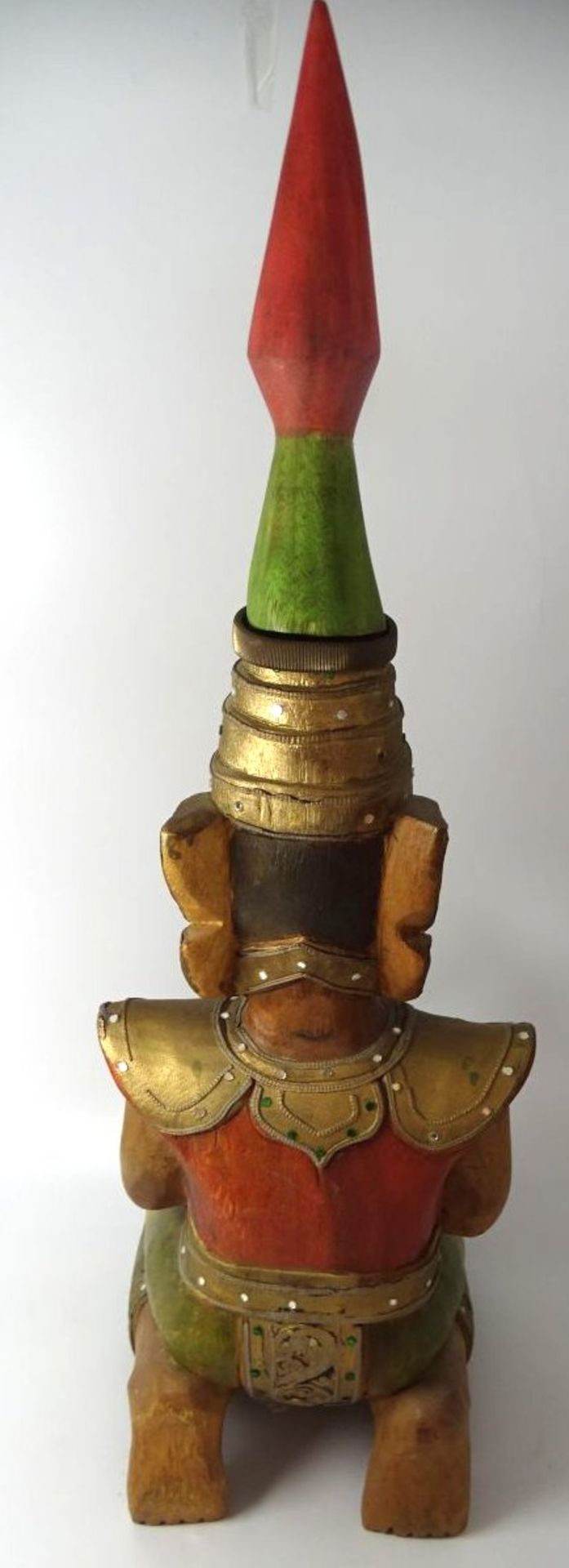 betender Tempeldiener, Holzschnitzerei, wohl Thailand, H-66 cm - Bild 5 aus 6