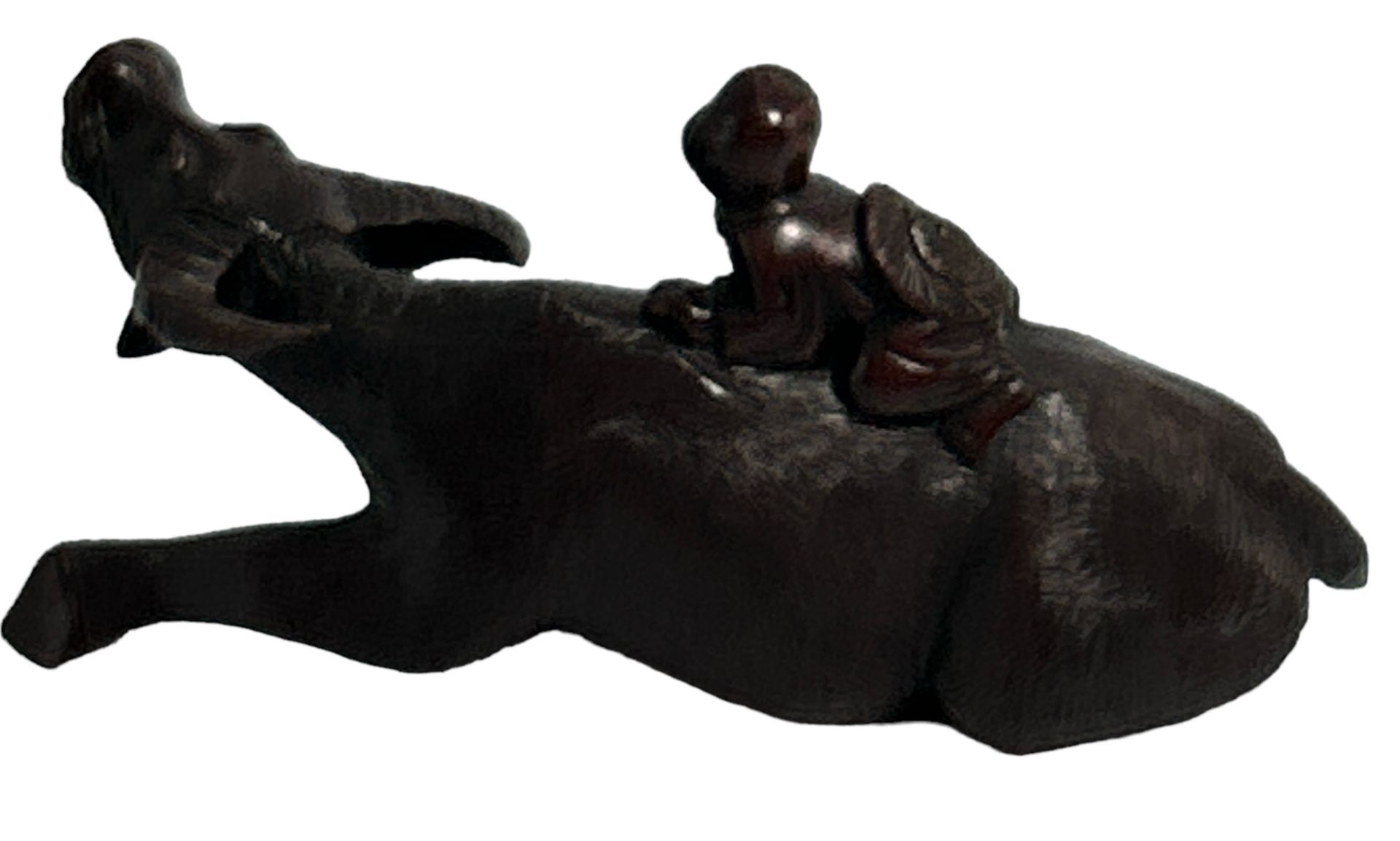 Holzschnitzerei, Wasserbüffel mit Reiter, wohl Vietnam?, H-11 cm, L-24 cm - Bild 5 aus 6