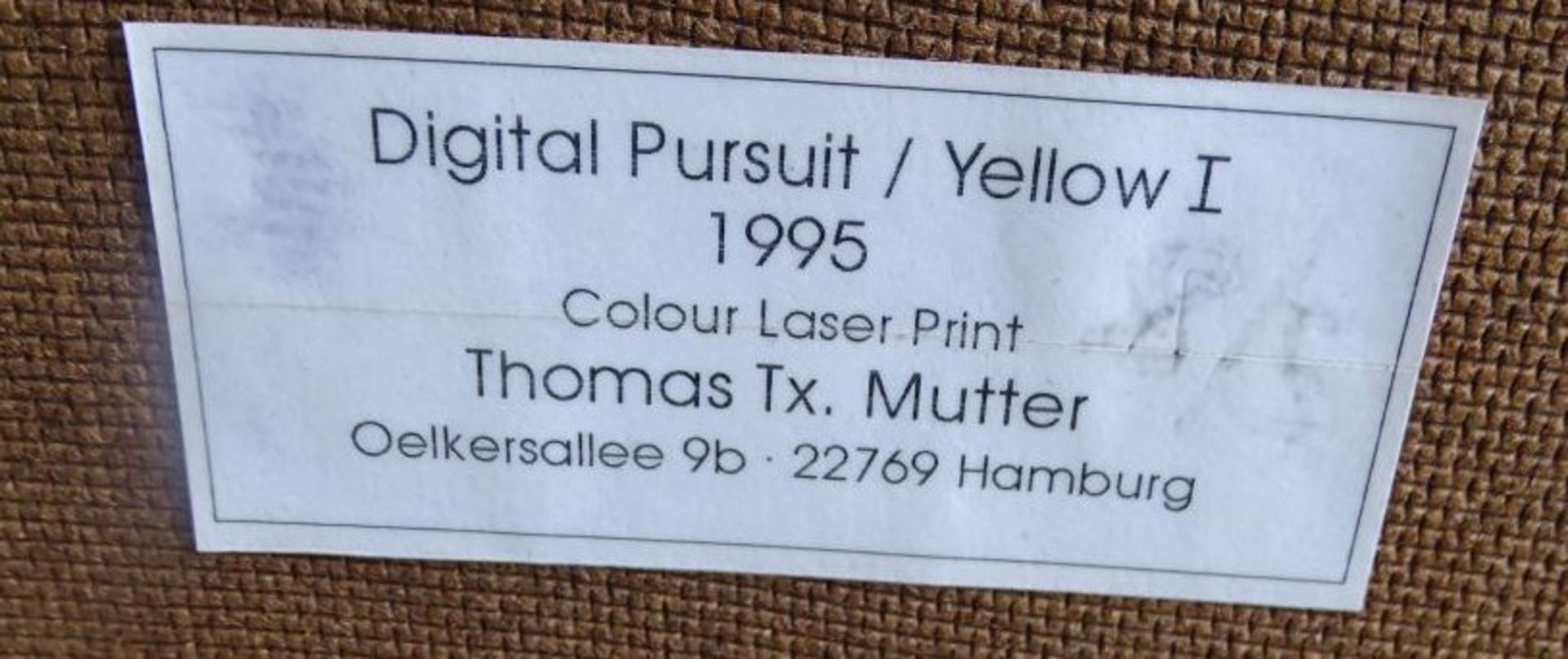 Thomas Tx. Mutter, Laserdruck  1995, "Yellow I", ger/Glas, RG 114x29 cm - Bild 3 aus 3