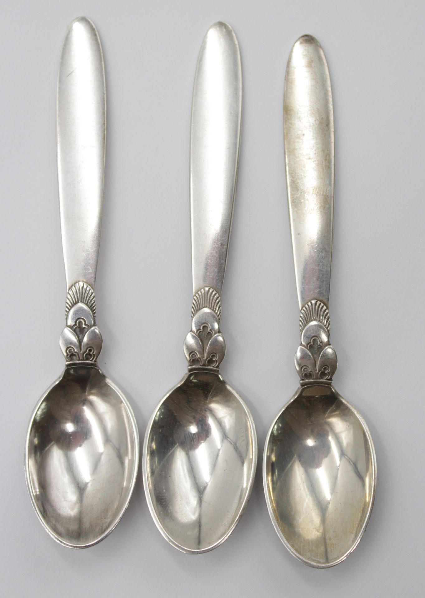 3x Teelöffel,Georg Jensen, Cactus, Sterling, verso Gravuren, L-48,1gr., L-10,7cm