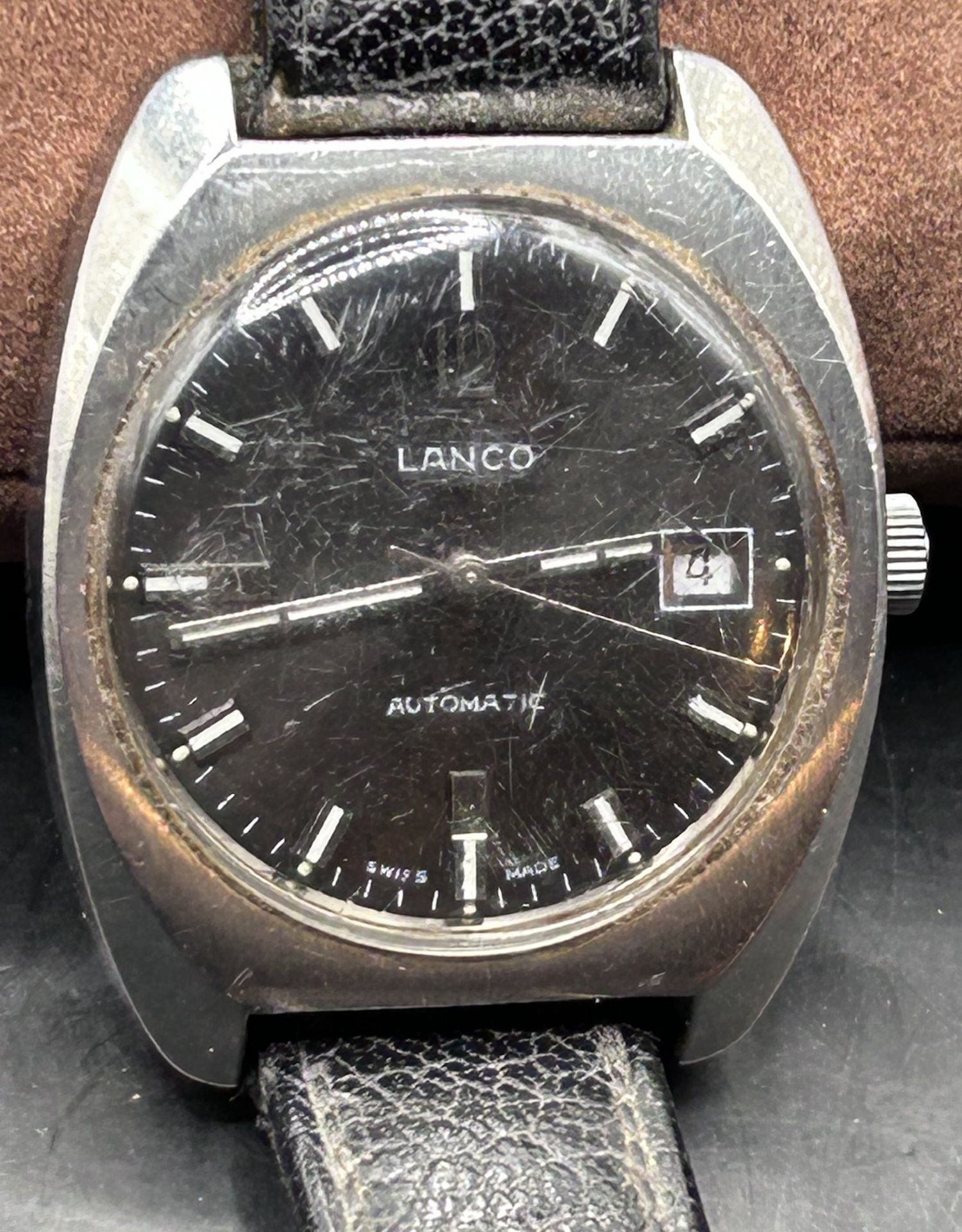 HAU "Lanco" Automatic  3103, Werk läuft, Glas zerkratzt - Bild 2 aus 3