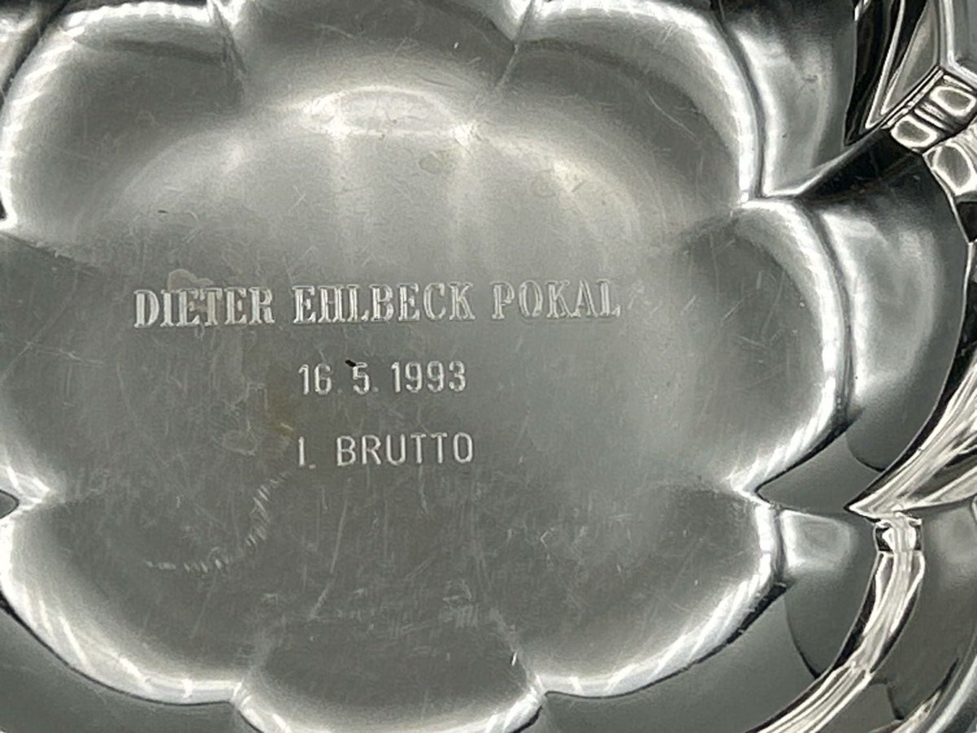 kl. Silberschale, Wilkens -925- mit Gravur, Golf-Preis, H-2,5 cm, D-14 cm, 117 gr. - Bild 2 aus 2