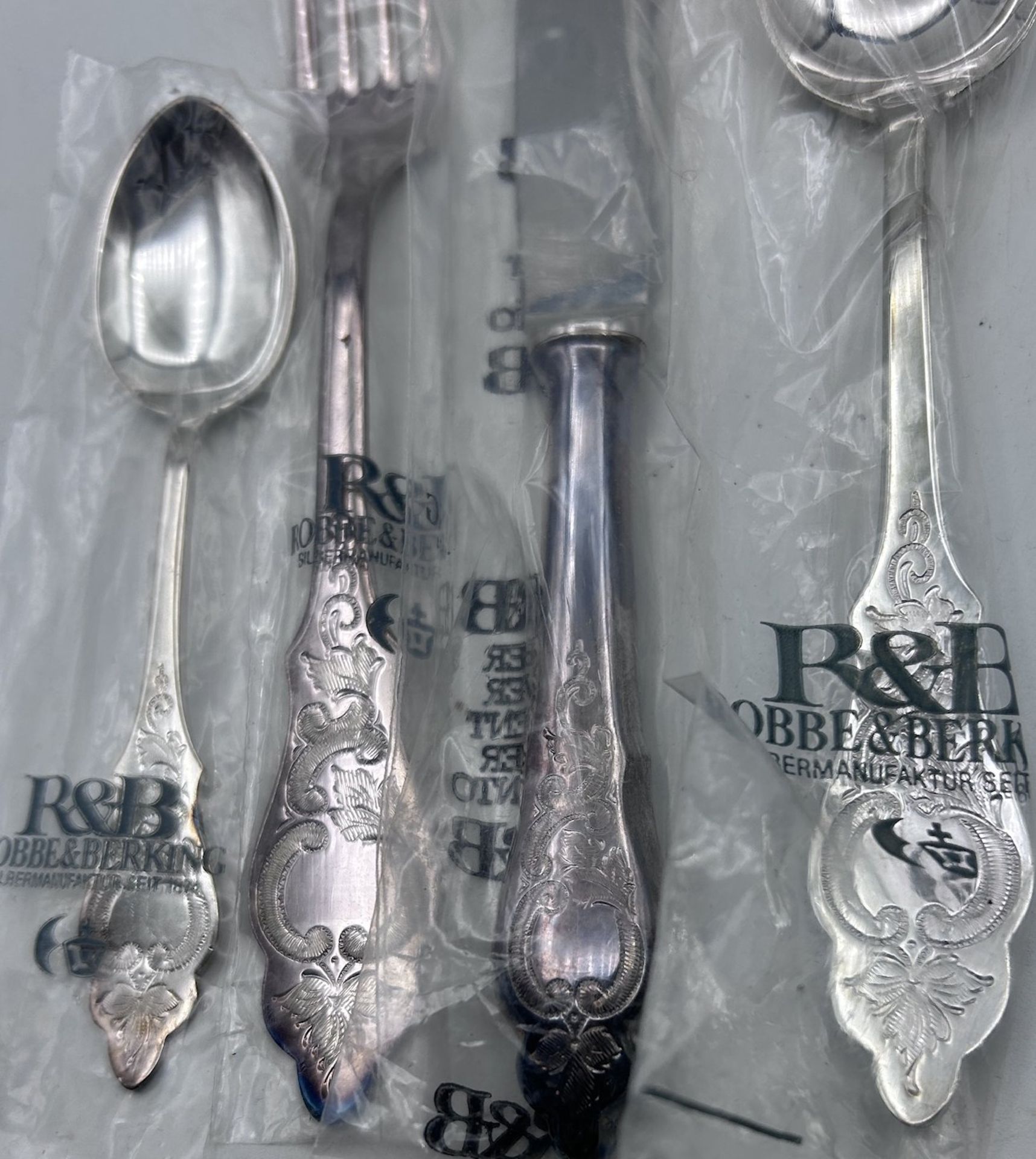 4 tg Besteck "Robbe u. Berking" Silber-800-,  Ostfriesenmuster, ca.175 gr, neu und orig verschweiss - Bild 2 aus 5