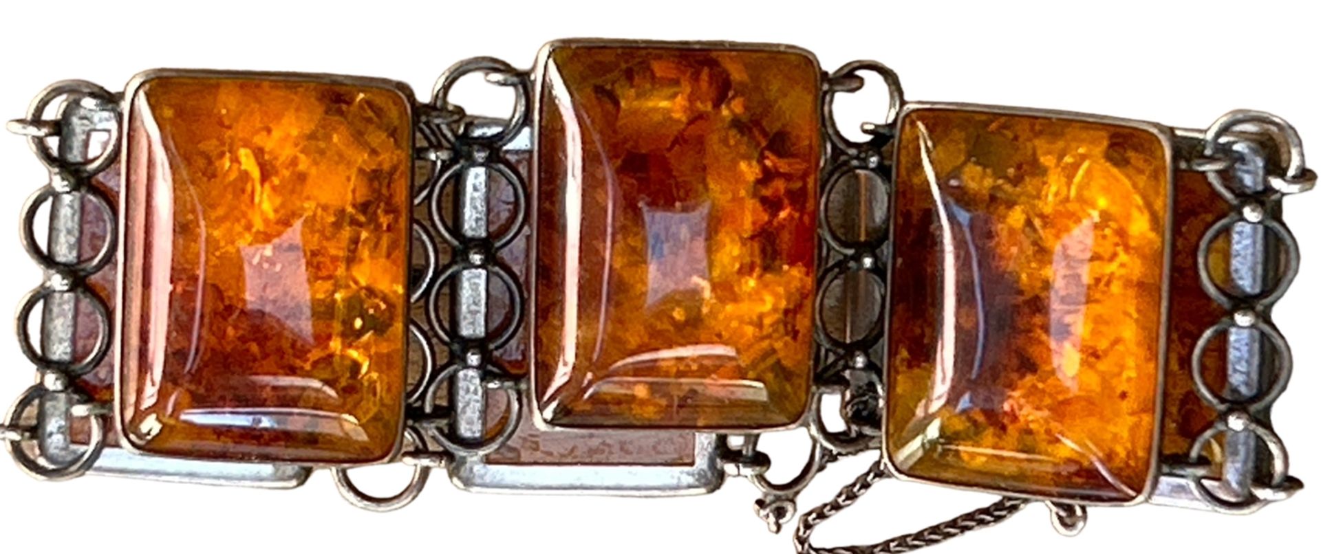 Silber-Armband mit Bernsteinen, Sicherheitskette, 43,8 gr,. L-ca. 18 cm - Bild 2 aus 4