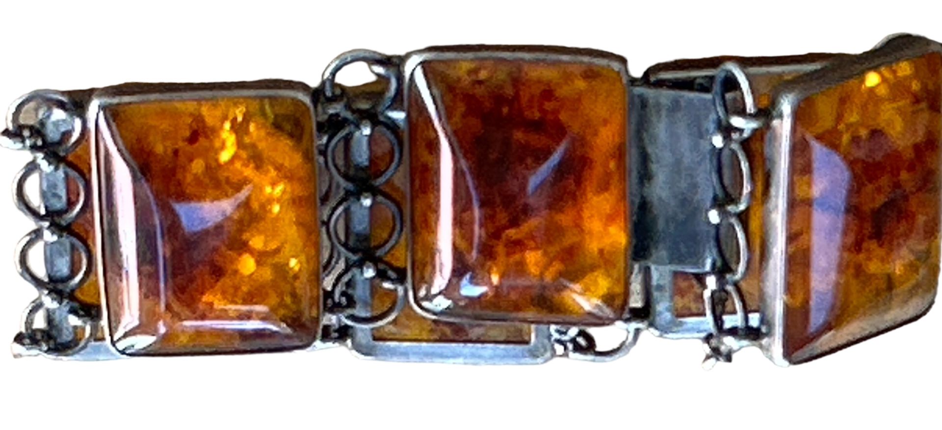Silber-Armband mit Bernsteinen, Sicherheitskette, 43,8 gr,. L-ca. 18 cm - Bild 4 aus 4