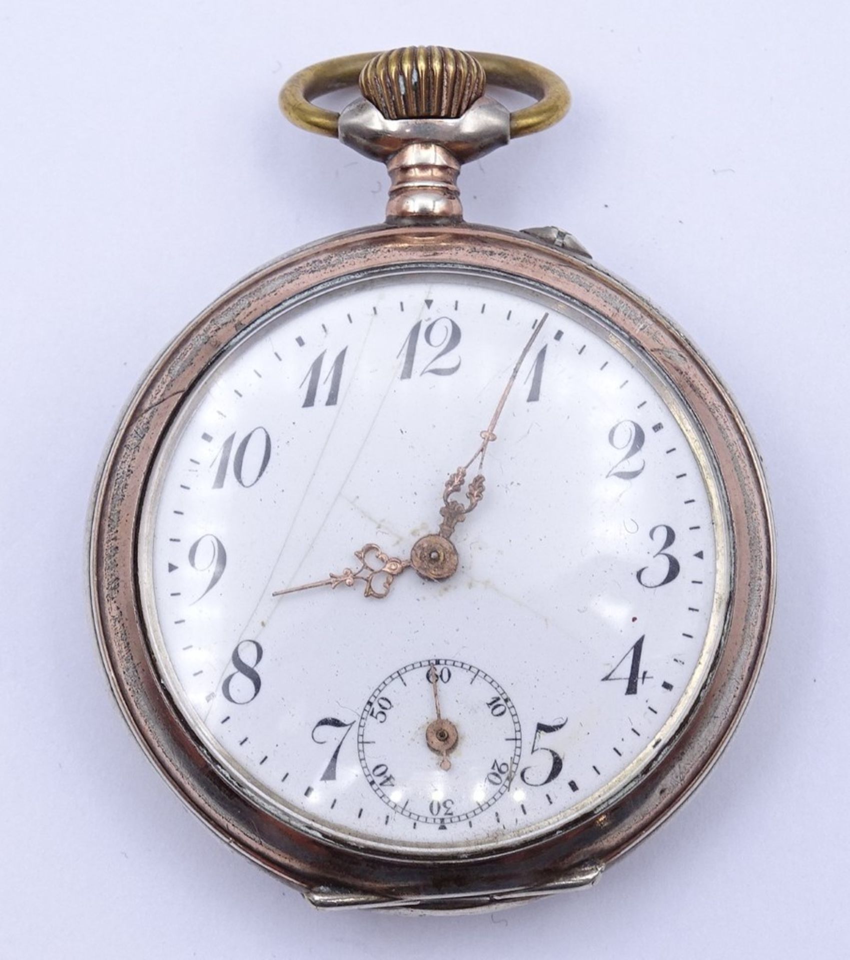 Taschenuhr, Silbergehäuse 0.800, D. 45mm,Tragespuren, mechanisch, Werk steht