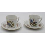 2x Tassen mit U.T., Royal Copenhagen, florale Bemalung, beide Tassen bestossen, ca. H-5,6cm.