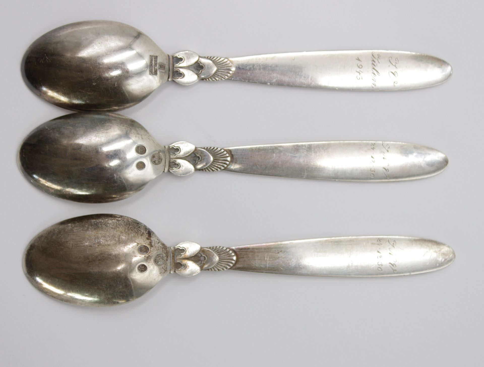 3x Teelöffel,Georg Jensen, Cactus, Sterling, verso Gravuren, L-48,1gr., L-10,7cm - Image 3 of 5