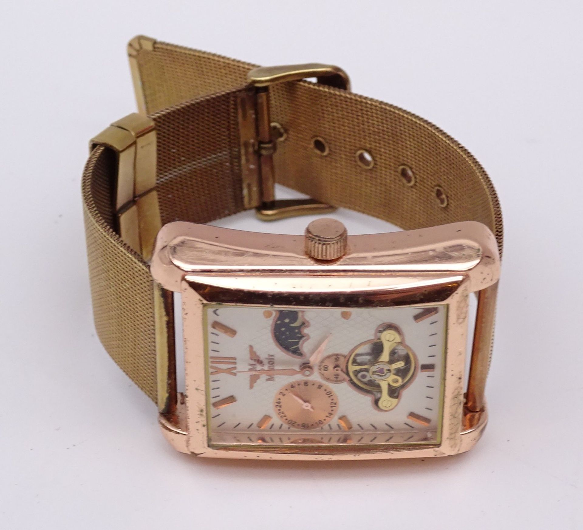 Armbanduhr Minoir, Automatikwerk, Werk läuft, Gehäuse 36x40mm, Tragespuren am Gehäuse - Image 2 of 5