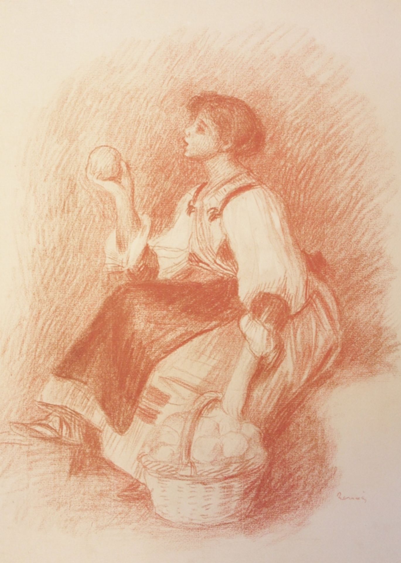 Druck Renoir, Dame mit Apfel, ungerahmt, BG 40 x 30cm.