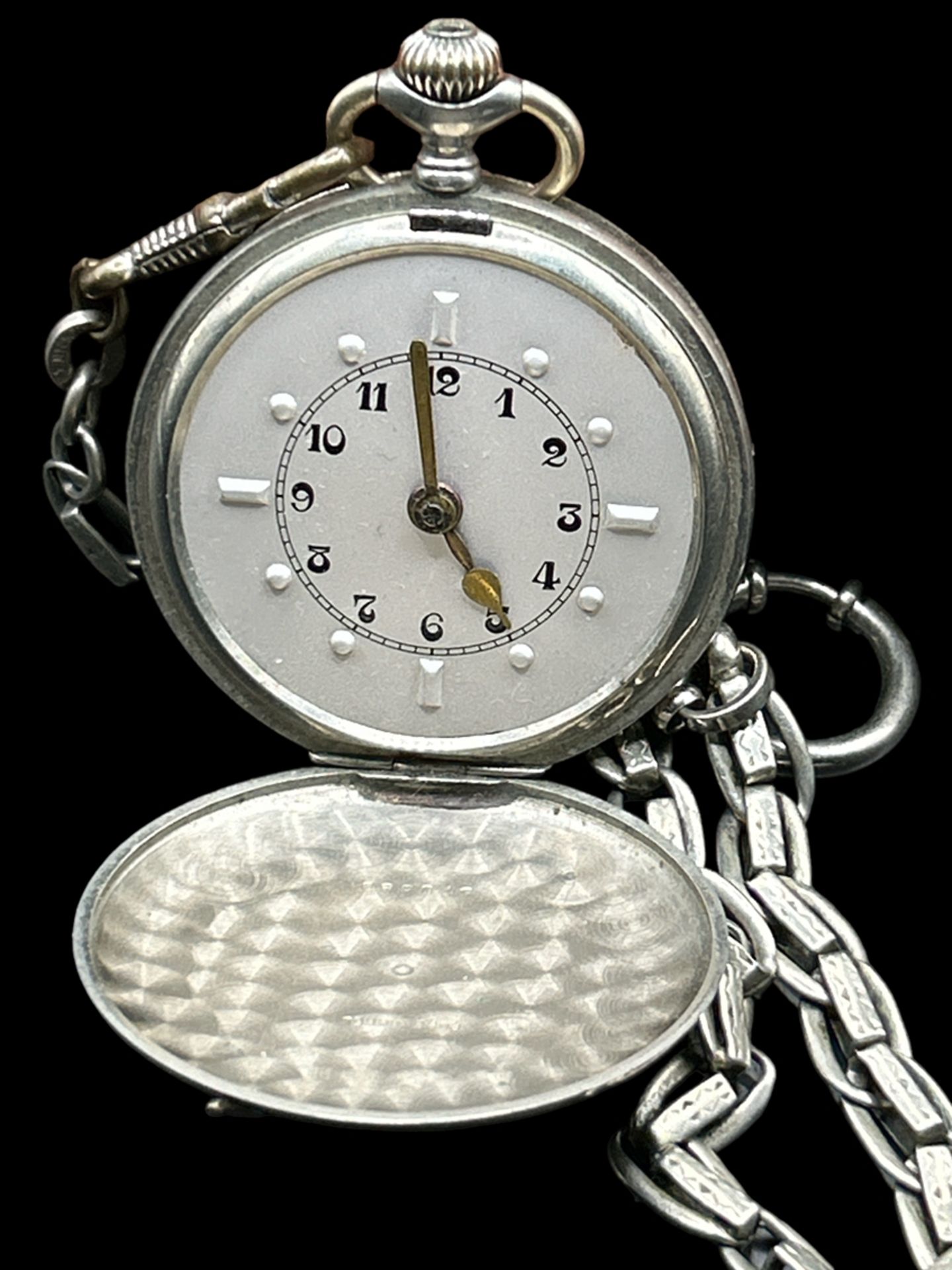 mechan. Blinden Taschenuhr mit Uhrenkette, Werk läuft,D-ca. 5 cm - Bild 6 aus 6