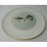 gr. Jugendstil-Fischplatte "Meissen" 1.Wahl, Relief-und Fischdekor, D-28,5 cm