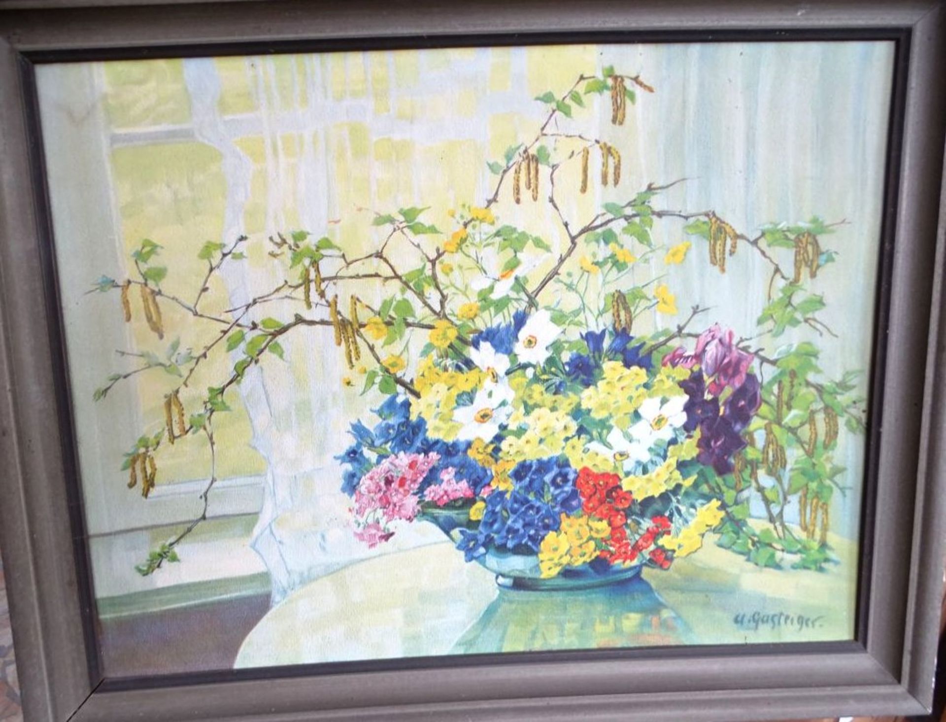 Anna Sophie GASTEIGER (c.1878-1954) "Blumenstilleben", guter Öldruck, alt gerahmt, RG 47x59 cm - Bild 2 aus 3