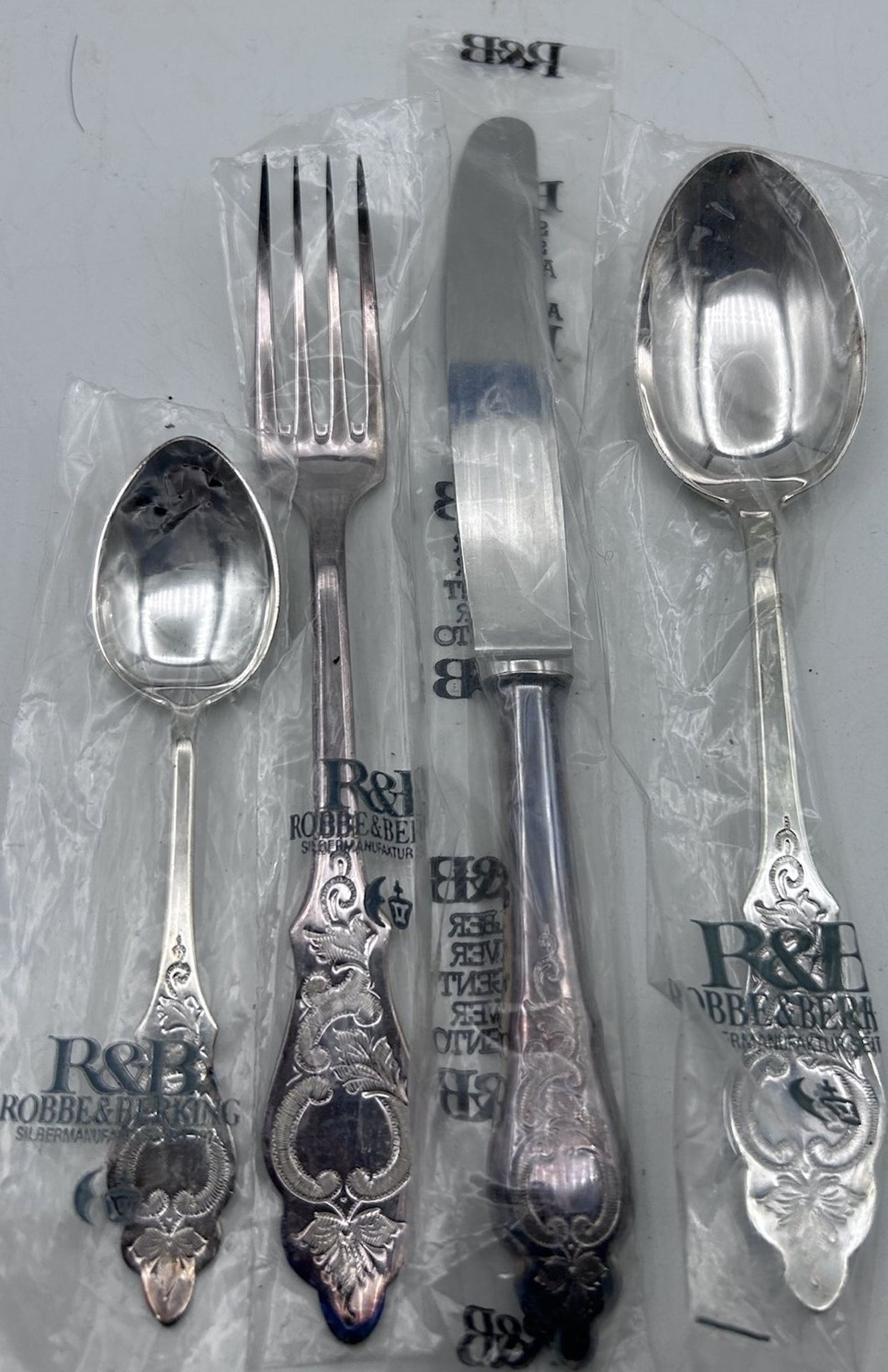 4 tg Besteck "Robbe u. Berking" Silber-800-,  Ostfriesenmuster, ca.175 gr, neu und orig verschweiss