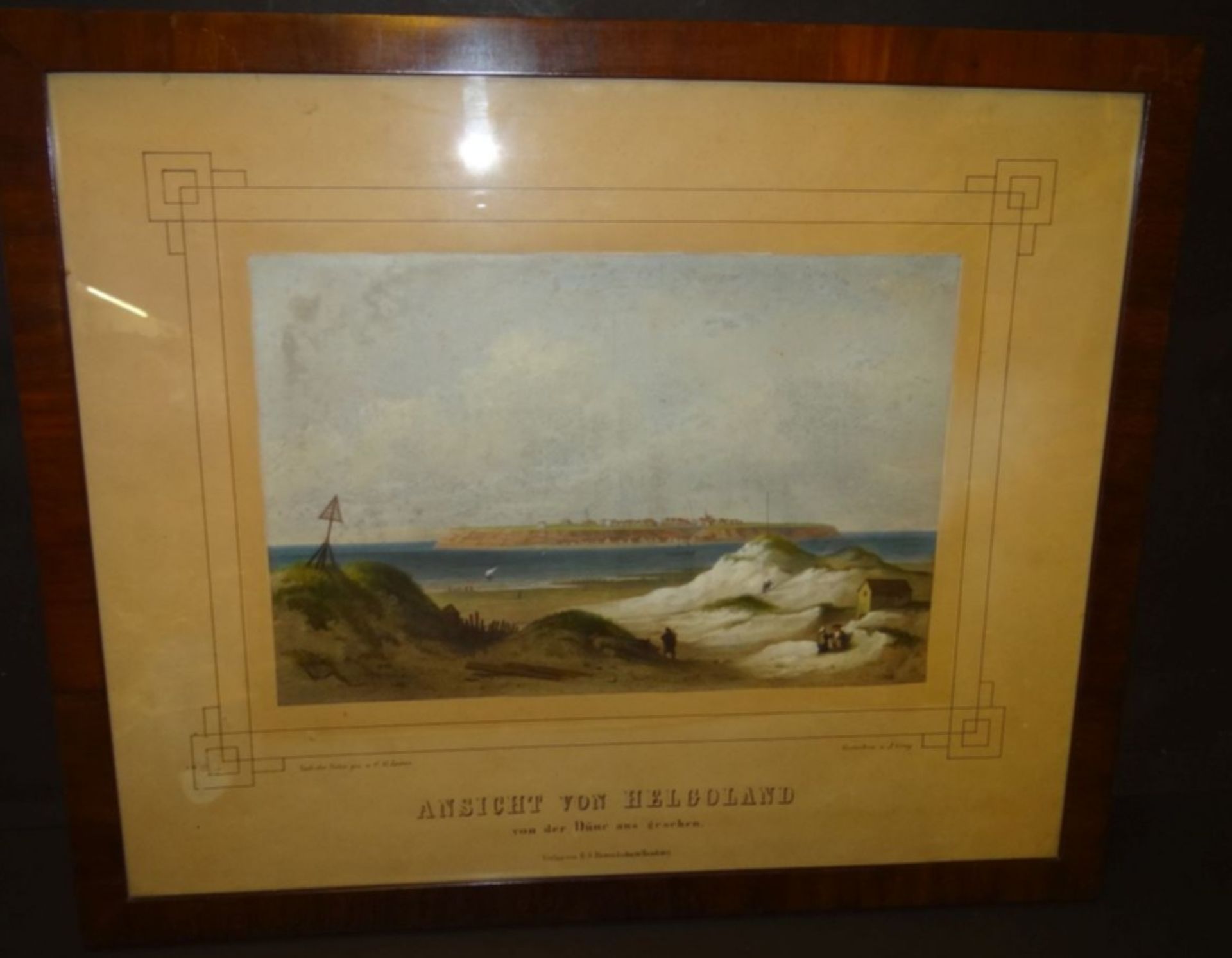 gr. colorierter Stich "Ansicht von Helgoland" um 1850, gut ger/Glas, RG 44x54 cm - Bild 4 aus 7
