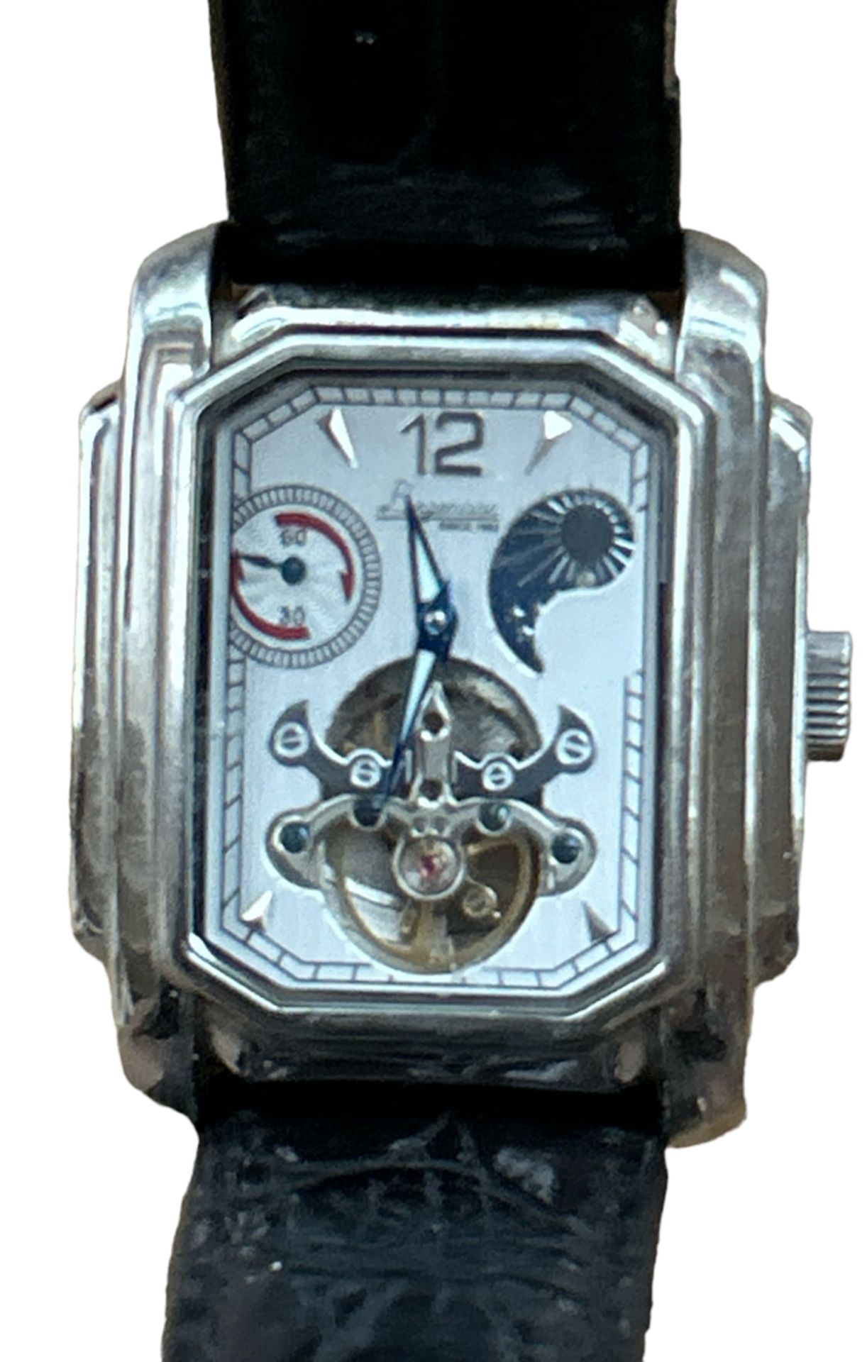 Langemann Automatic Uhr, eckige Form, Lederband, Werk läuft, leichte Tragespuren - Bild 2 aus 3
