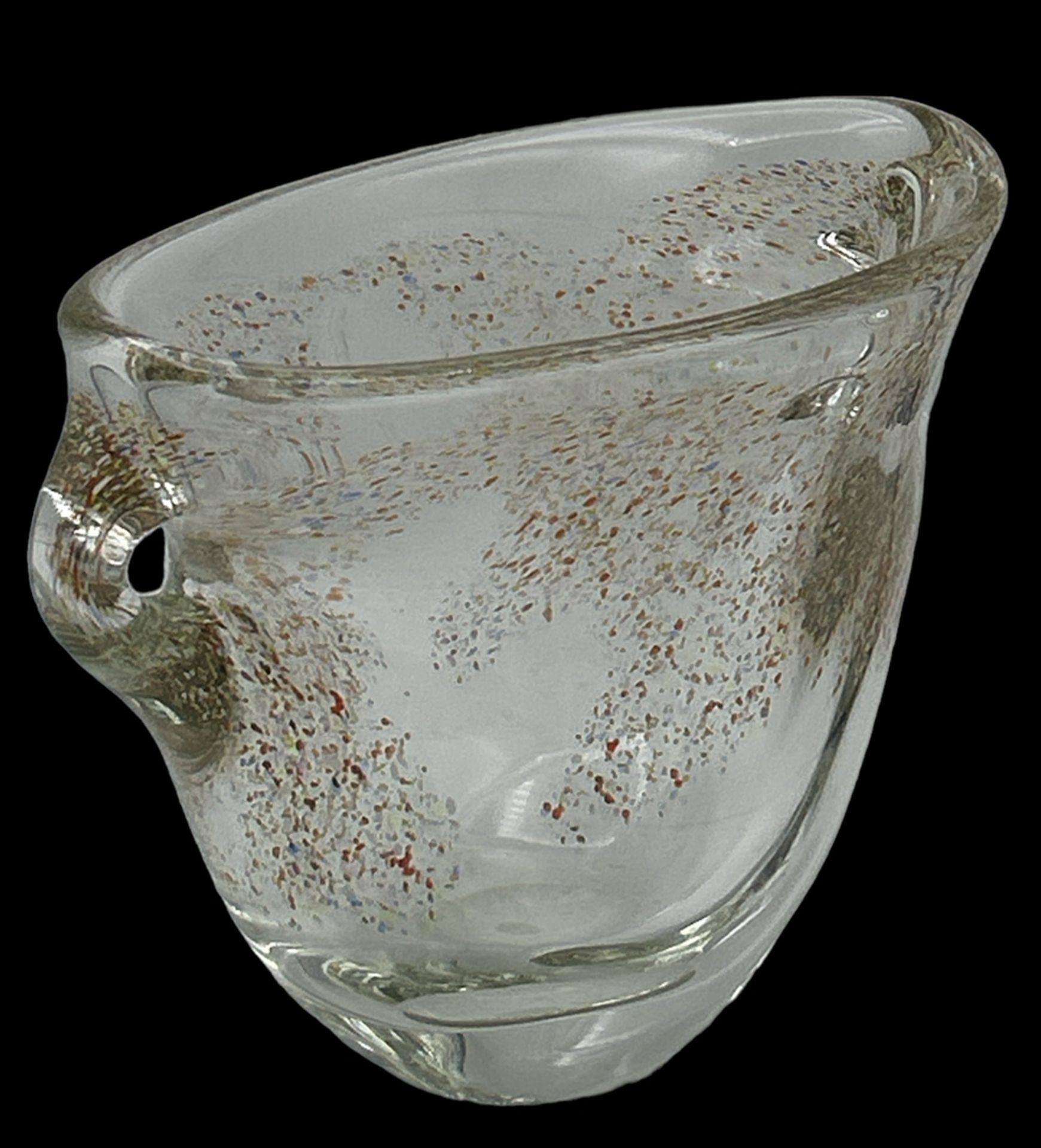grosse, schwere ovoide Kunstglas-Vase mit bunten Einschmelzungen, H-18 cm, 23x12 cm - Bild 2 aus 3