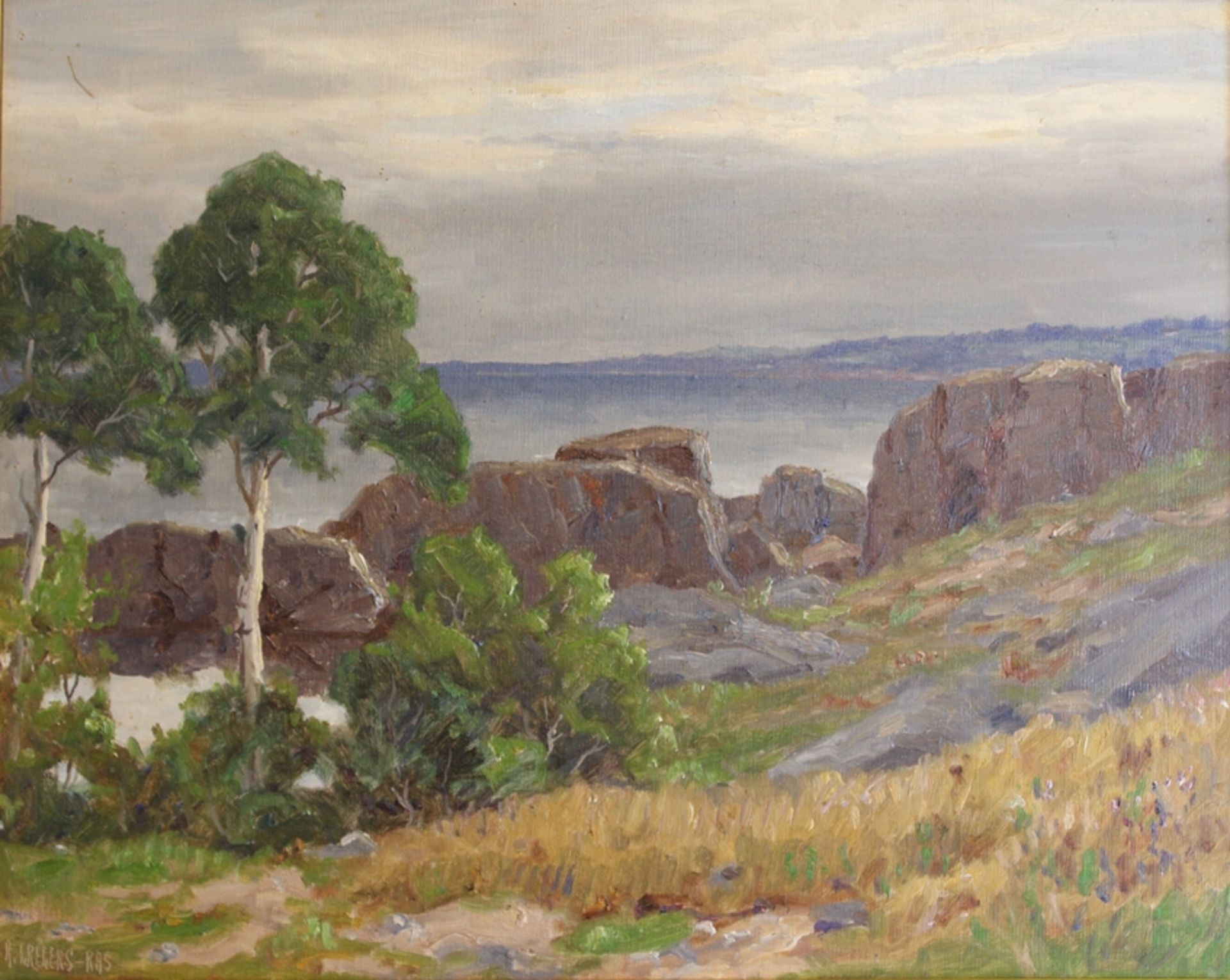 Alfred GREGERS-RASMUSSEN (1904-1994), Küstenlandschaft, Öl/Leinwand, gerahmt, Rahmen mit Beschädigu