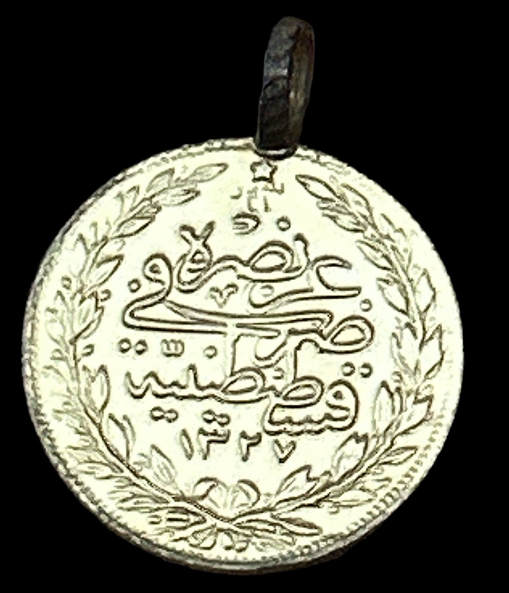 Münzanhänger Gold-916-, 100 Piaster, Türkei, gehenkelt, Öse unechtes Material, zus. 7,4 gr. D-ca. 2 - Image 4 of 5