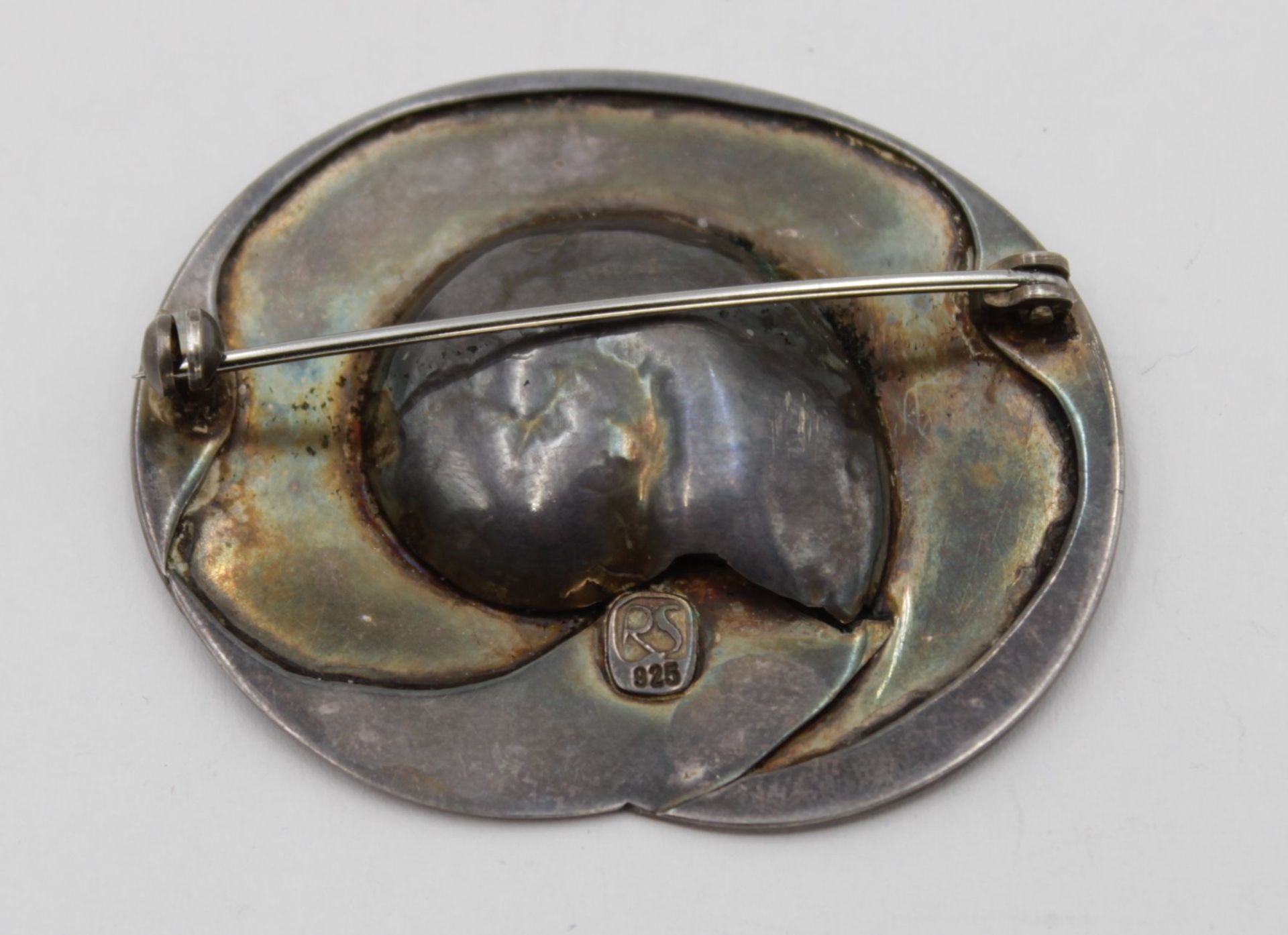 schöne 925er Silber-Brosche mit Amonit, 12,2gr., 3,8 x 4,6cm. - Bild 2 aus 3