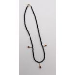 Collier-Kette wohl Onyx mit 3  Citrin-Anhängern, ca. L-40cm.