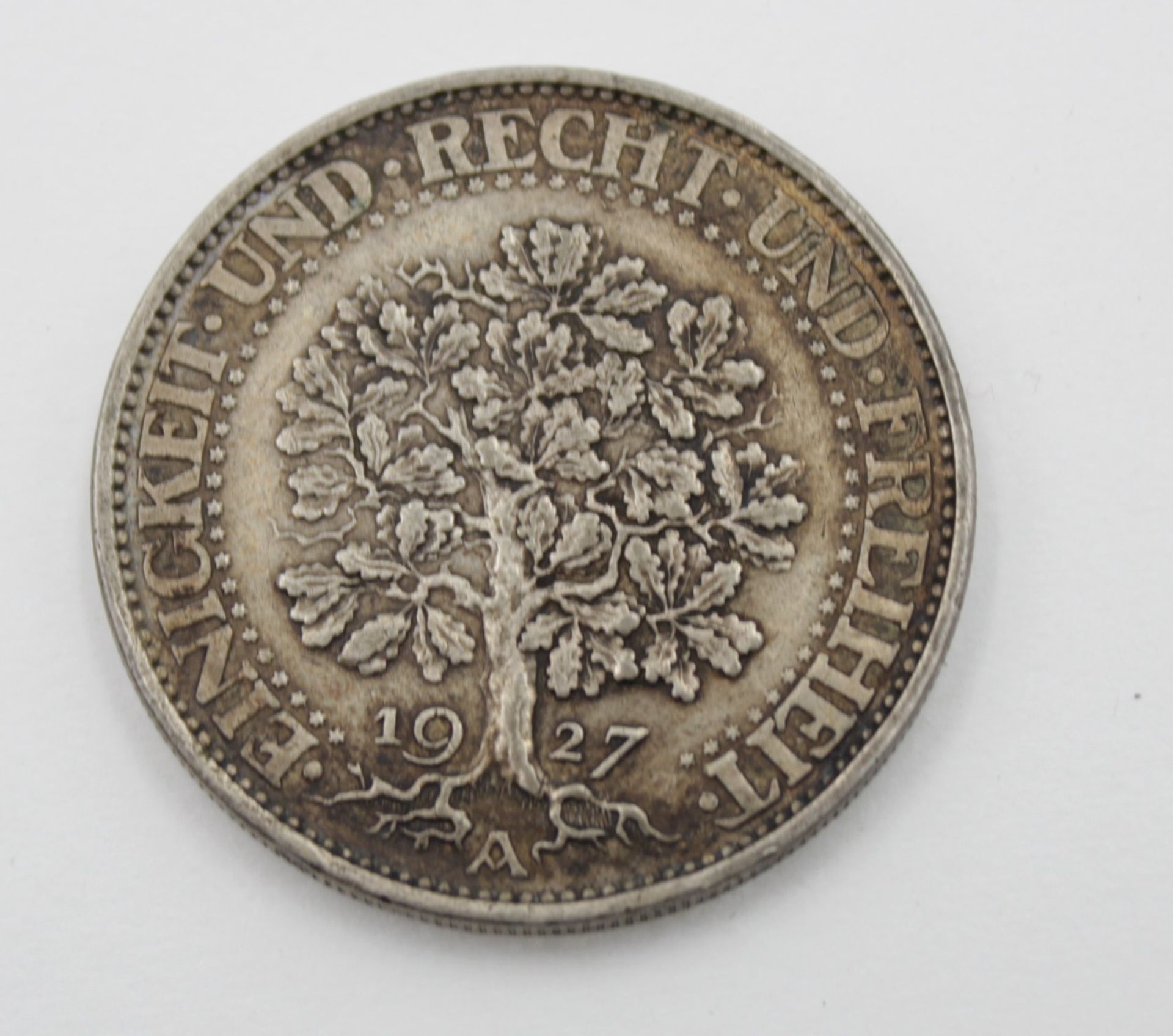 Fünf Reichsmark, 1927, A, 24,9gr., D-3,6cm - Bild 2 aus 2