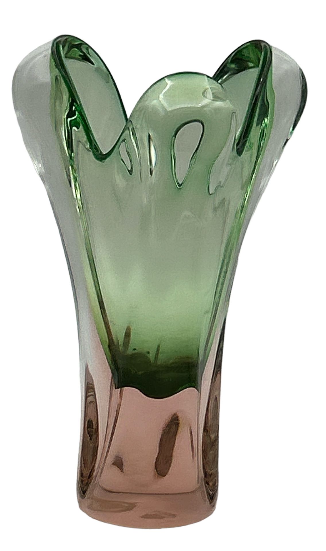 schwere Murano Vase, rosa/grün, H-20 cm, 13x13 cm oben