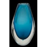 schwere ovoide blau/klare Murano-Vase, H-19 cm