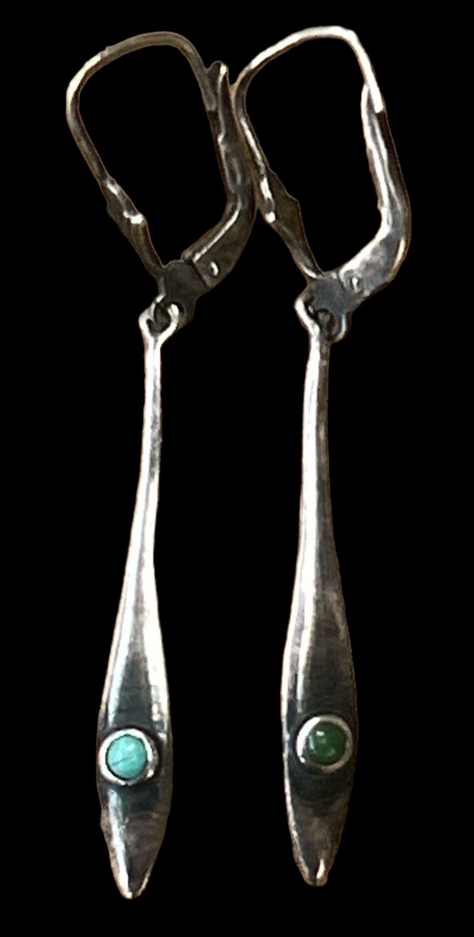 Paar lange Ohrhänger, S-925- mit kl. Türkisen, L-5 cm, 2,2 gr.