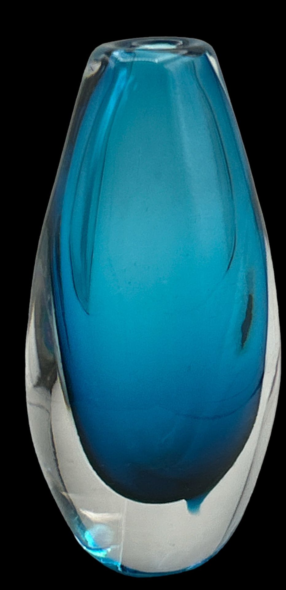 schwere ovoide blau/klare Murano-Vase, H-19 cm - Bild 2 aus 3