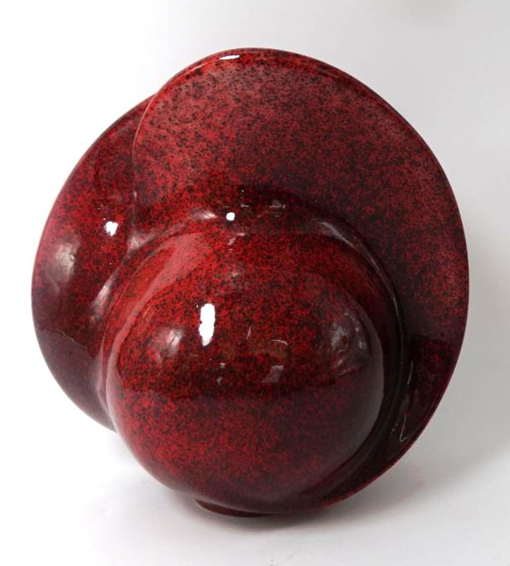 Kunstkeramik-Vase rot, signiert Stocker, H-20 cm, B-20 cm - Bild 3 aus 6