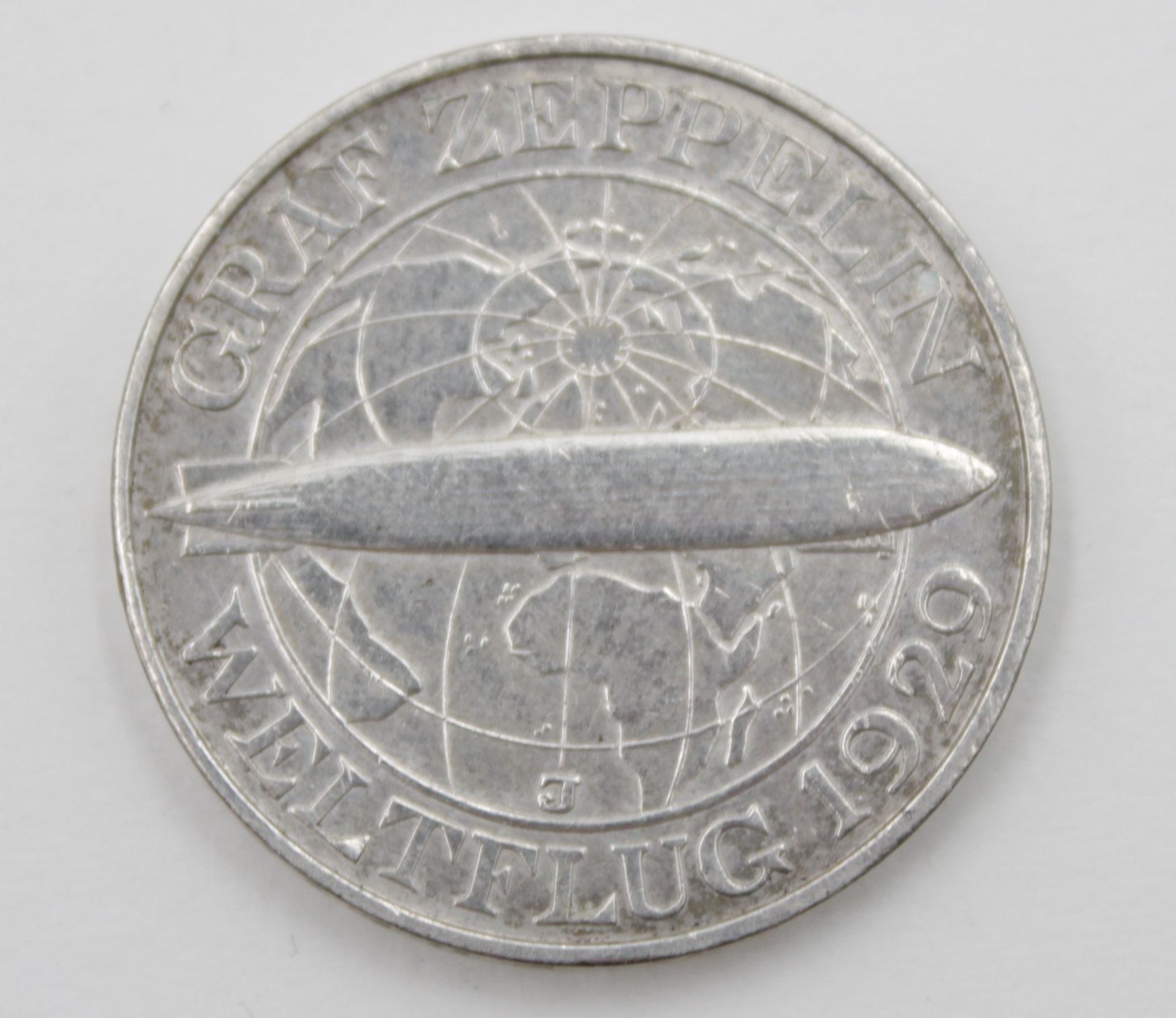 Deutsches Reich, 3 Reichsmark 1930, Graf Zeppelin Weltflug 1929,  Prägemarke J, 15gr., D-3cm.