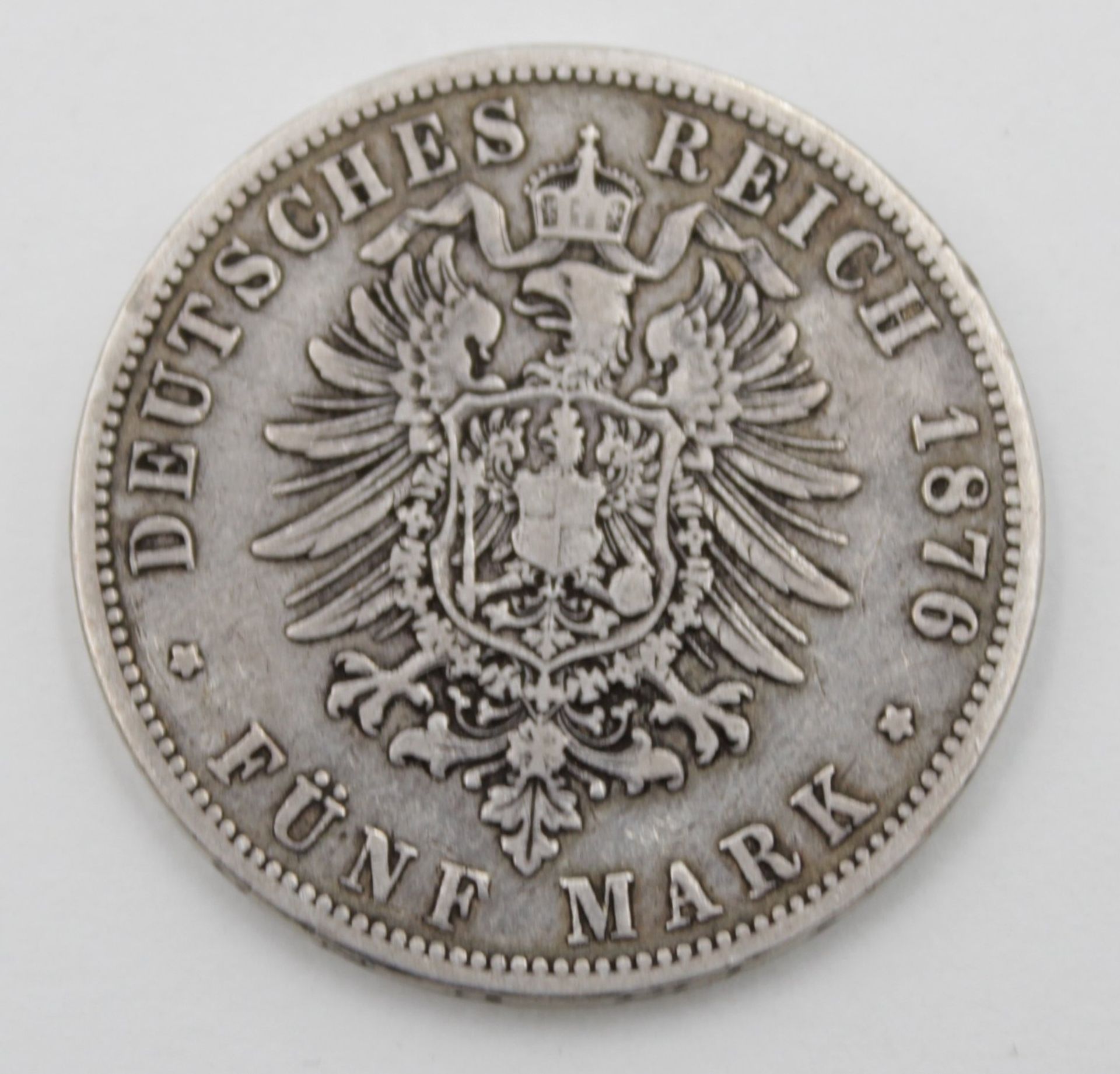 Fünf Mark 1876, Wilhelm Deutscher Kaiser König von Preussen, B, 27,3gr., D-3,8cm