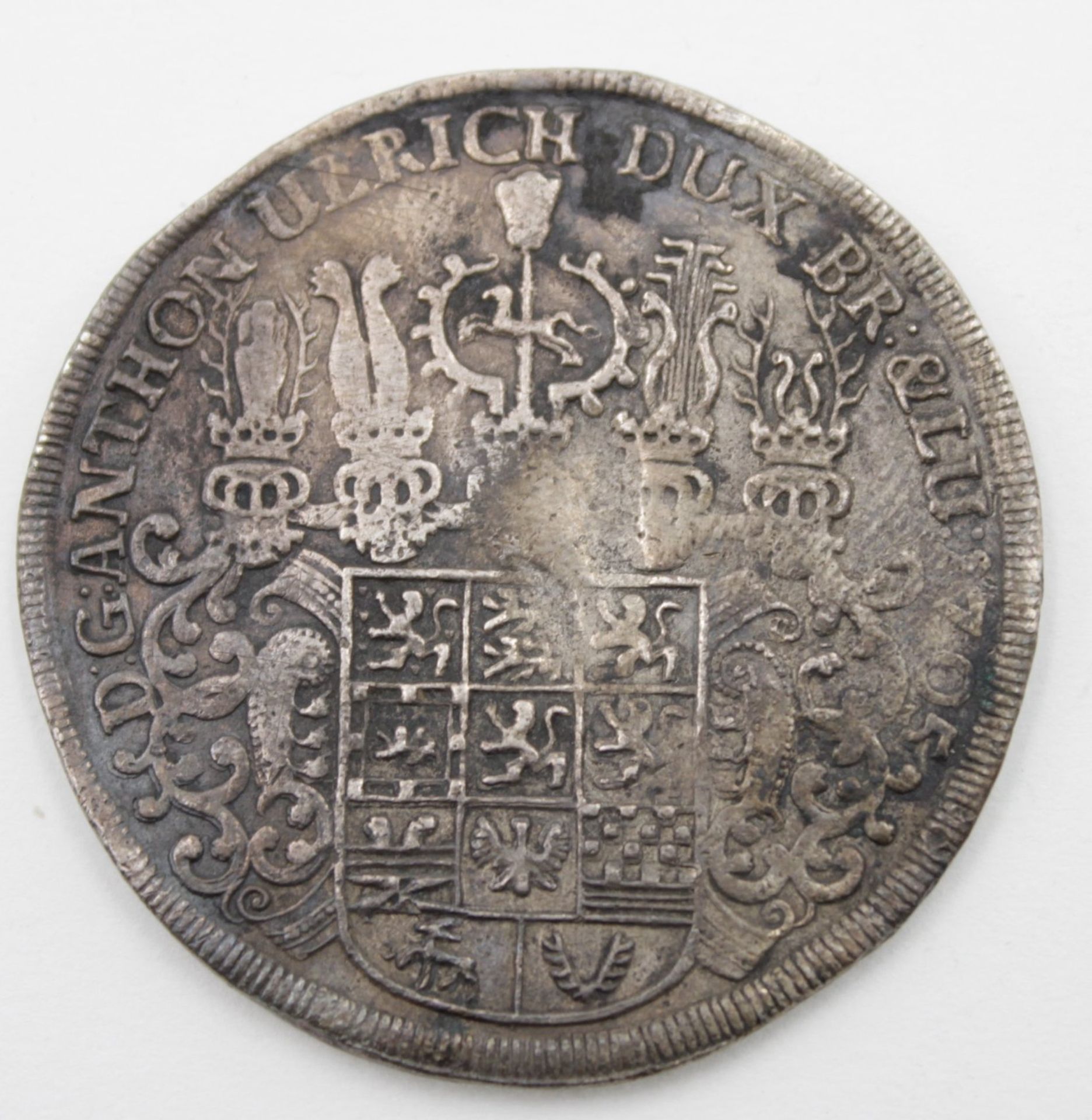 Silbertaler Braunschweig-Wolfenbüttel, 1708 , CONSTANTER, starke Altersspuren, 28,7gr., D-4,6cm. - Bild 2 aus 2