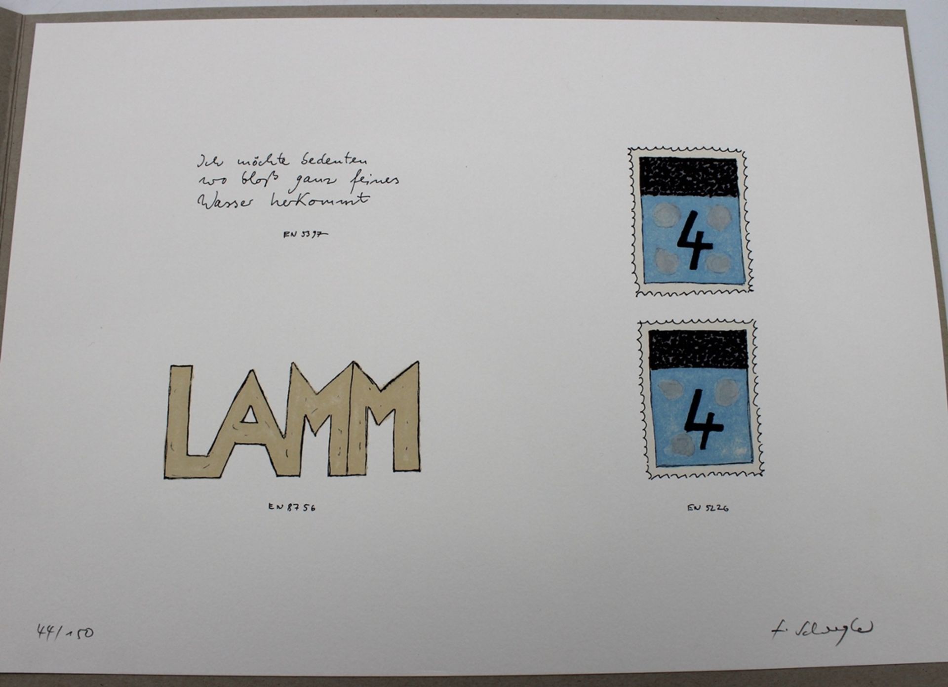 Fritz SCHWEGLER (1935-2014), LAMM, Farblitho, Nr. 44/150, ungerahmt, BG 29,7 x 42cm. - Image 2 of 5