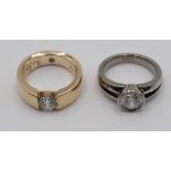 2x Ringe, 1x versilbert, 1x 925er vergoldet, je mit Zirkon, Silber-Ring 13,3gr., RG 60