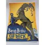 Werbeplakat "Berg-Bräu UR-Bock", ungerahmt, Blatt mit Faltstellen/Knicken, BG 61 x 42,5cm.