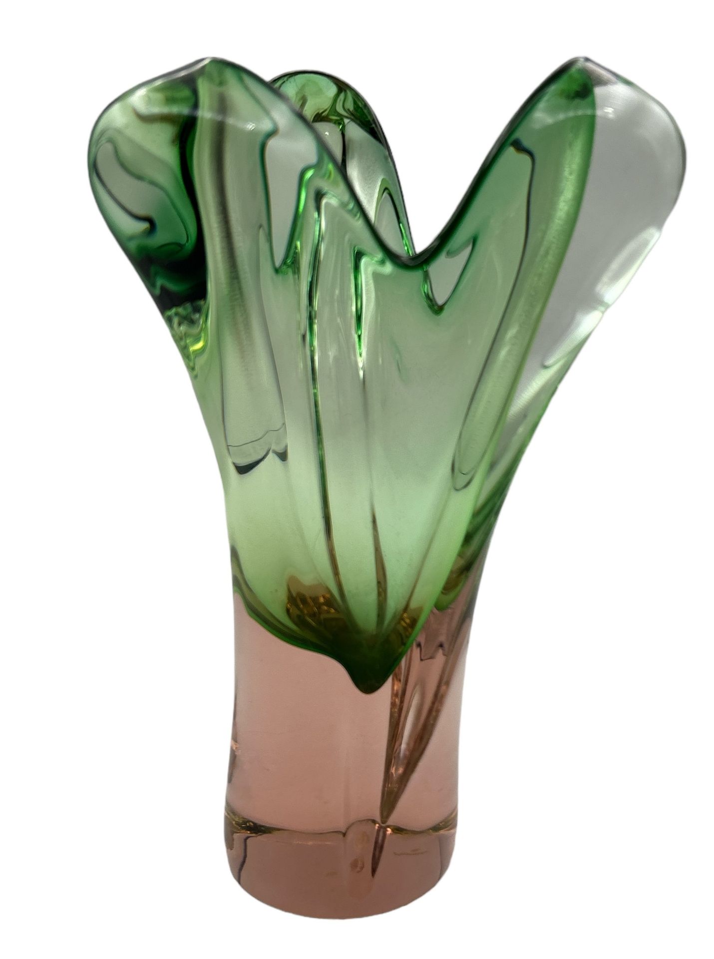 schwere Murano Vase, rosa/grün, H-20 cm, 13x13 cm oben - Image 2 of 3