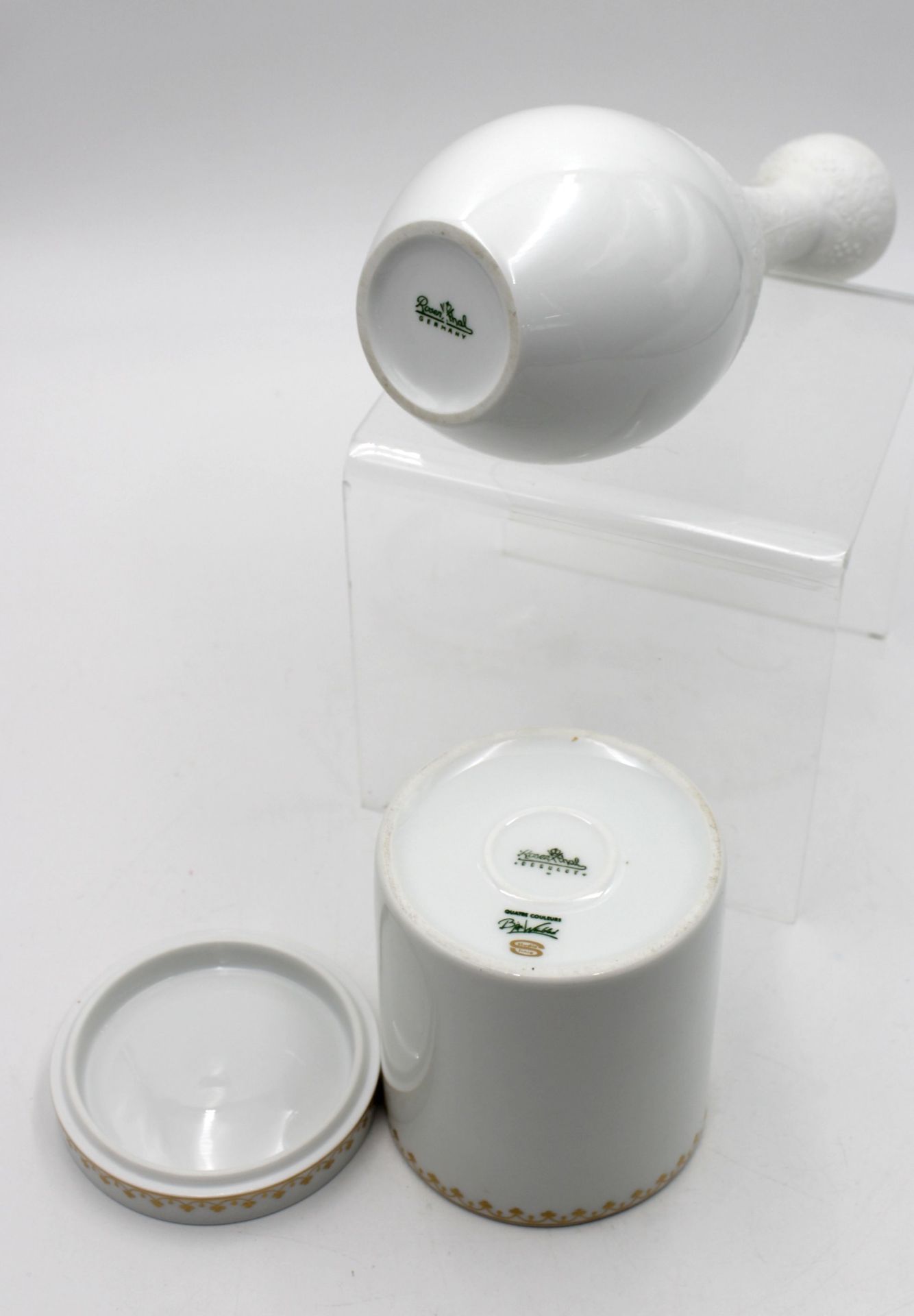 2x Rosenthal, Vase und Deckeldose, Björn Wiinblad Design, Vase 1x durchschliffen, ca. H-22cm u. 12c - Bild 4 aus 6