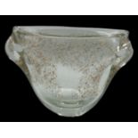grosse, schwere ovoide Kunstglas-Vase mit bunten Einschmelzungen, H-18 cm, 23x12 cm
