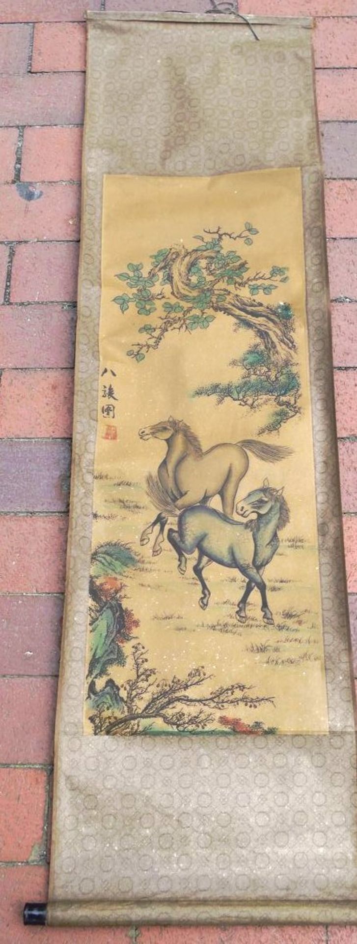 chines. Rollbild, Wildpferde, leichte Altersspuren, 130x37 cm