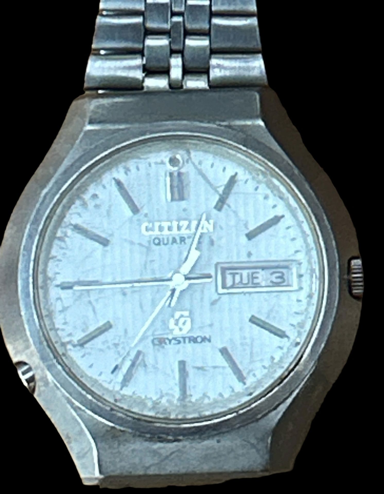 HAU "Citizen Crystron" frühe Quartz Armbanduhr, porig. Stahlband, Werk nicht überprüft - Bild 2 aus 3