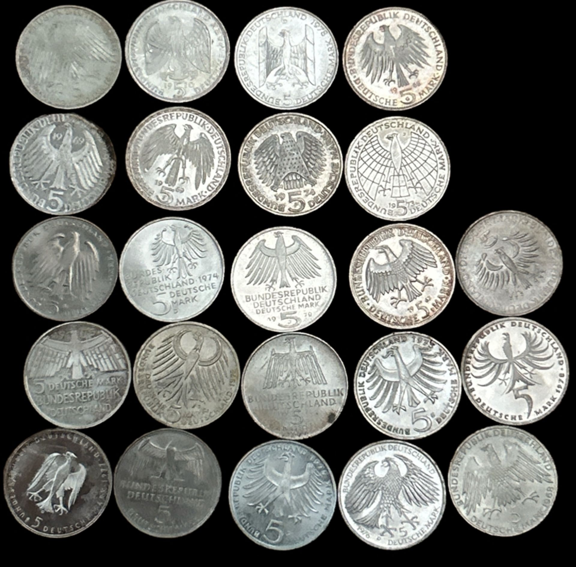 23x div 5 DM Sondermünzen, Silber, ca. 250 gr, Nennwert 62,50 Euro - Bild 6 aus 10