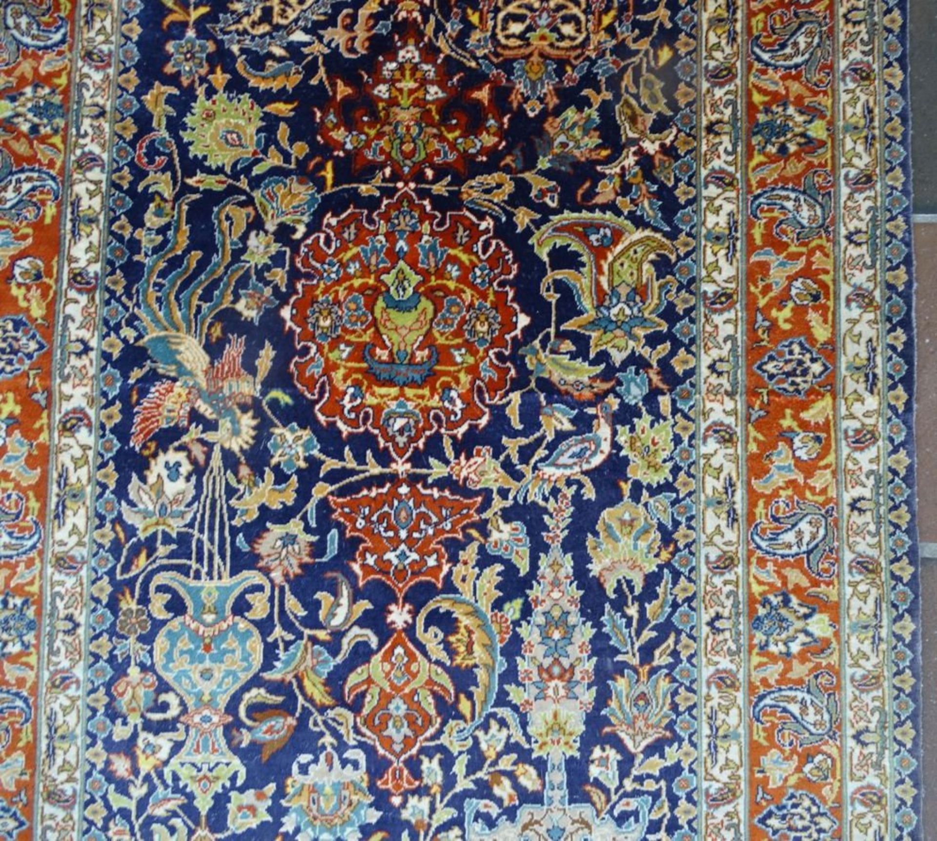 persischer kleiner Seidenteppich, wohl Hereke, 95x60 cm ohne Fransen - Bild 3 aus 6