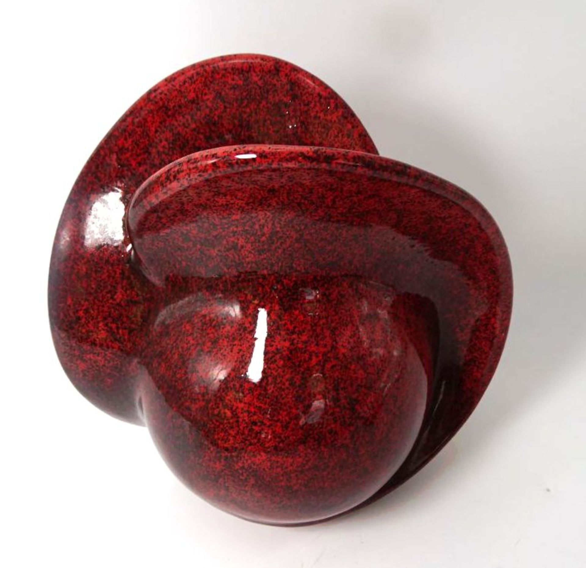Kunstkeramik-Vase rot, signiert Stocker, H-20 cm, B-20 cm - Bild 4 aus 6