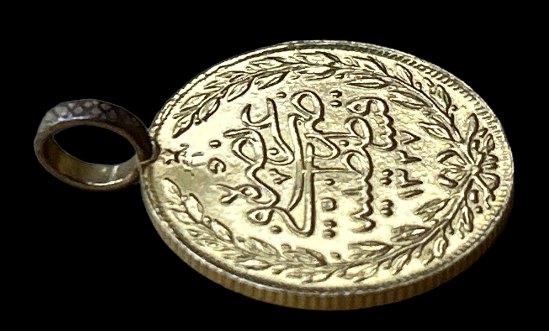 Münzanhänger Gold-916-, 100 Piaster, Türkei, gehenkelt, Öse unechtes Material, zus. 7,4 gr. D-ca. 2 - Image 5 of 5