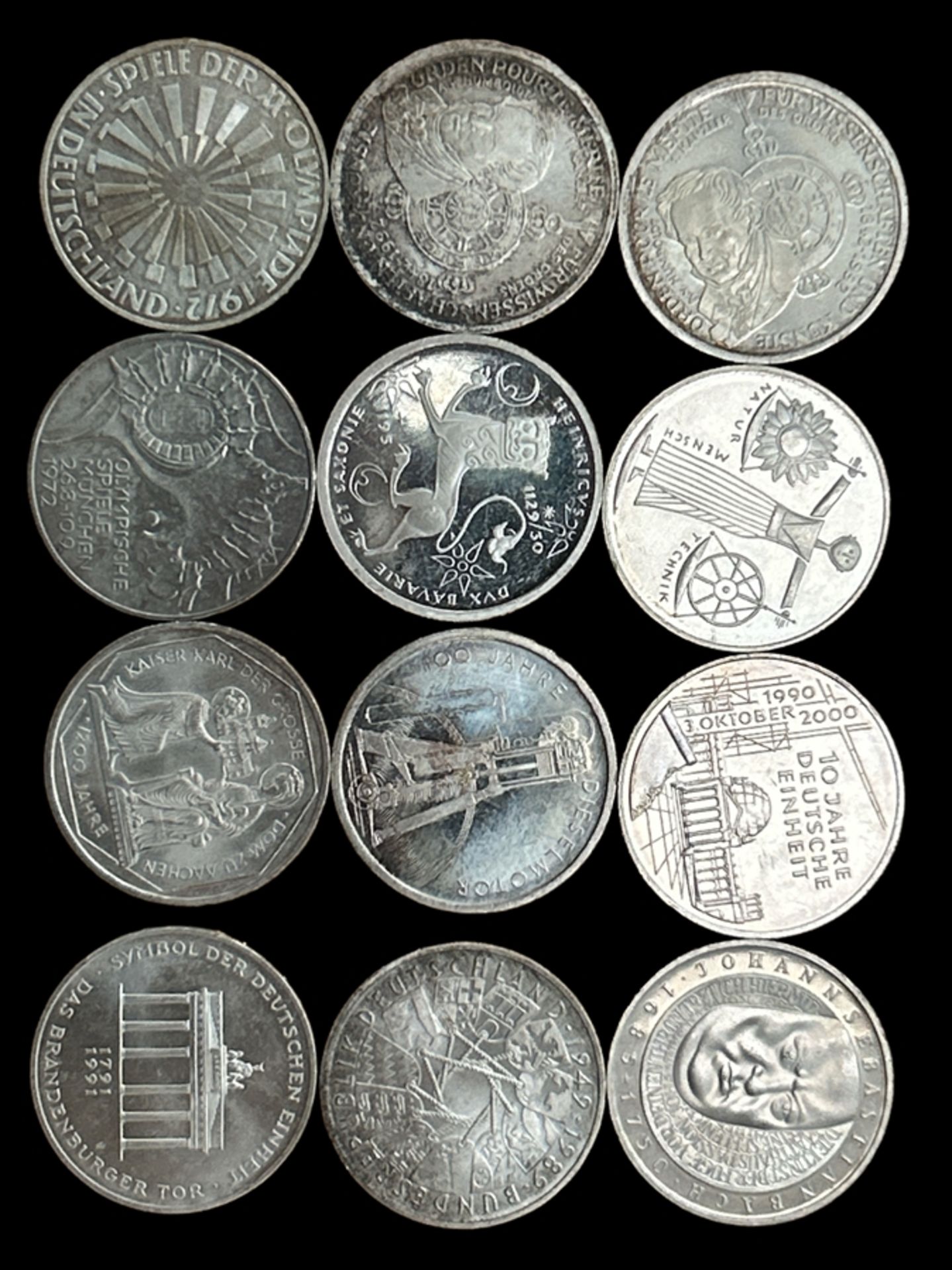 12x div.  10 DM Sondermünzen, Silber,  186 gr., Nennwert 60 €