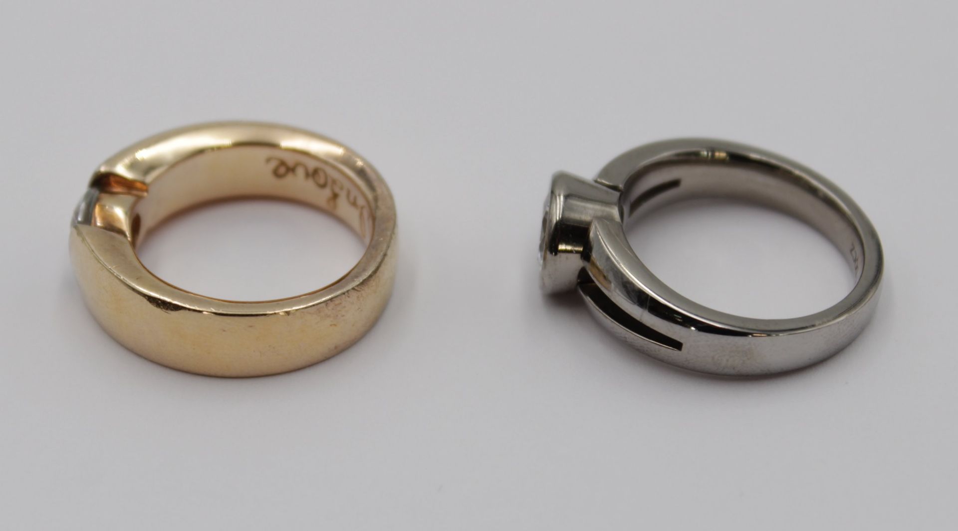 2x Ringe, 1x versilbert, 1x 925er vergoldet, je mit Zirkon, Silber-Ring 13,3gr., RG 60 - Bild 2 aus 6